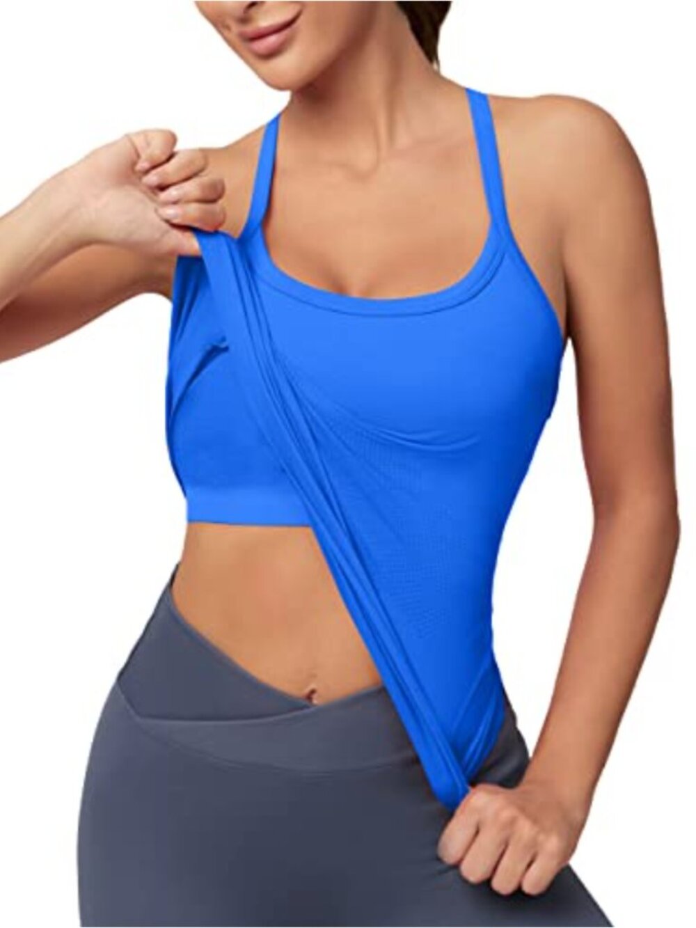 Seamless Racerback Athletic Tank with Built-in Bra Nylon High Stretch